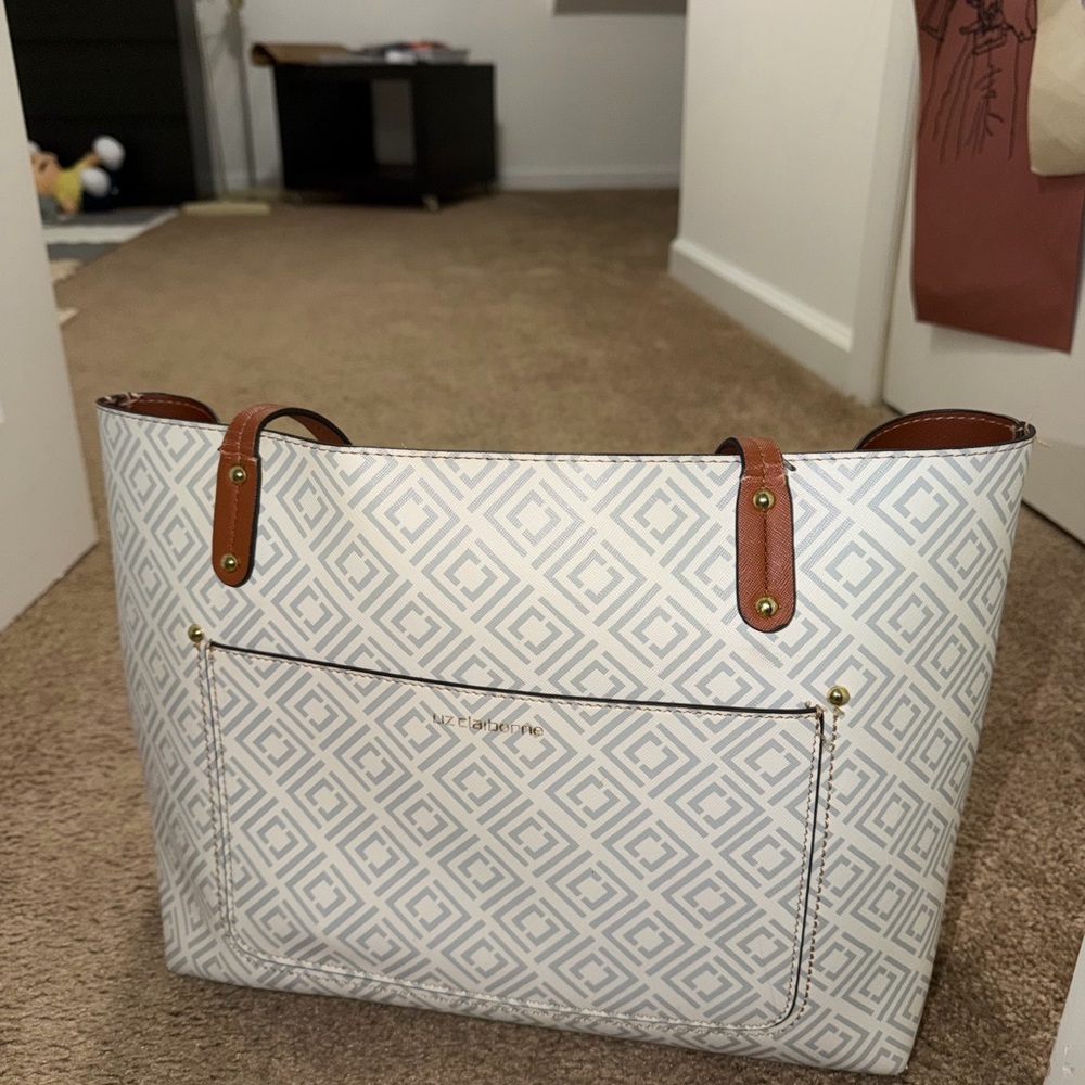 Calvin Klein Geometric White and Tan Tote Bag